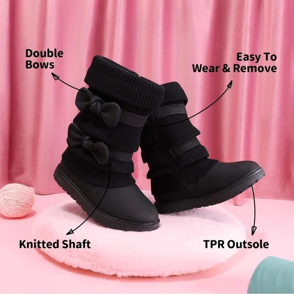 Dream Pairs Girl's Winter Snow Boots w/ Faux Fur Lining & Bowknot Design | NEW🖤